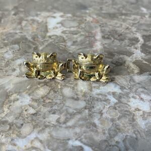 Vintage Frog Skinny Belt Buckle Two 2 Piece Gold Tone Classic